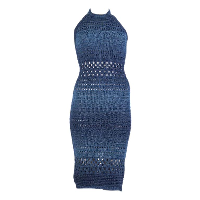 BALMAIN blue cotton 2017 CROCHET HALTER Dress 38