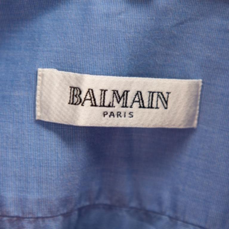 Chemise bleue à boutons sur le devant Balmain S en vente 2
