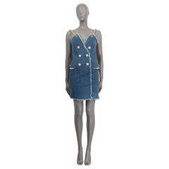 BALMAIN blue cotton CHAIN DENIM JEANS Dress 40 S