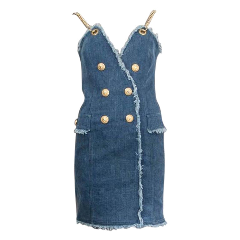 BALMAIN blaues Kleid aus Baumwollkragen- DEnim JEANS 40 S