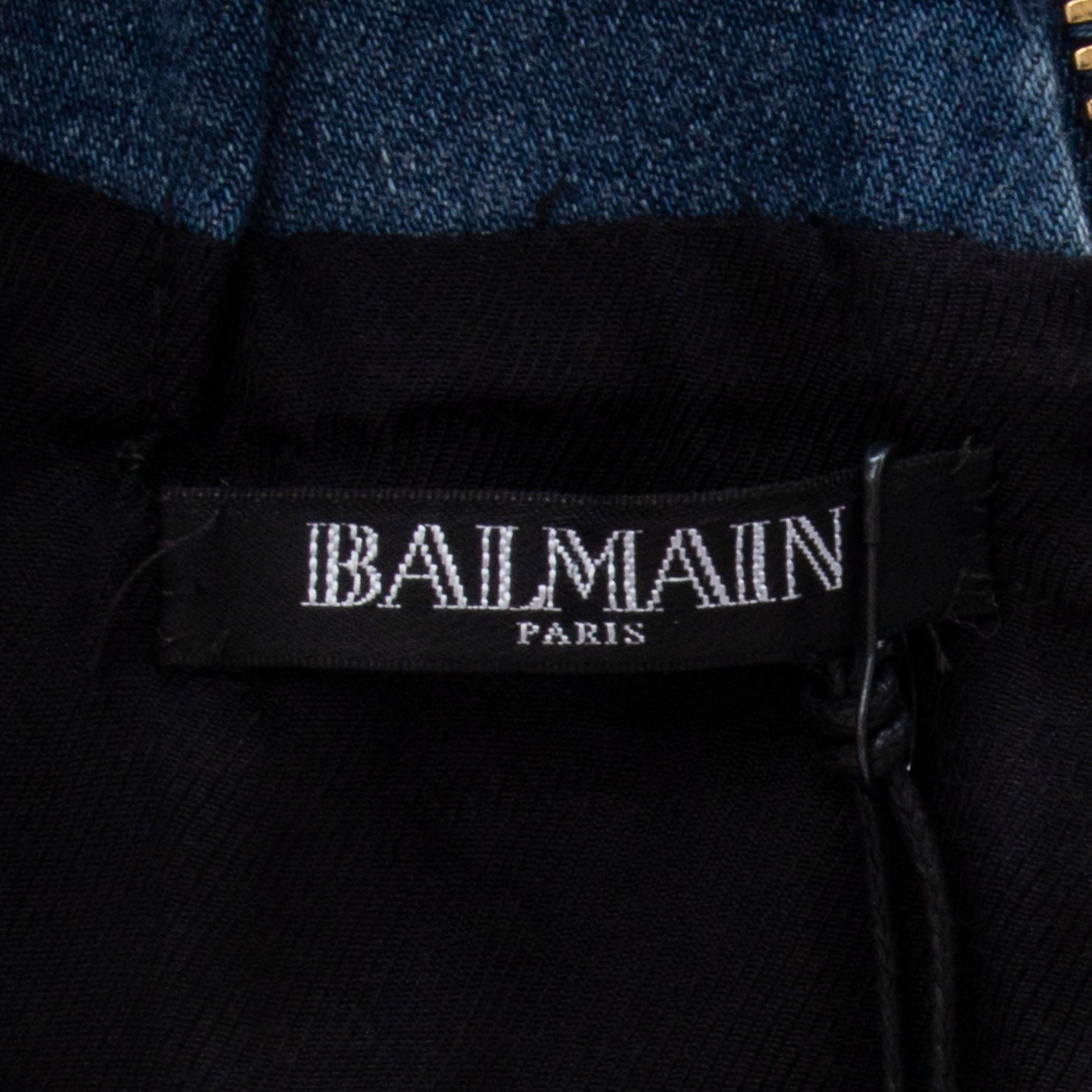 Blue BALMAIN blue cotton denim JEANS LACE-UP MINI Dress 40