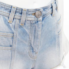 BALMAIN blue cotton denim panelled pockets cut cutaway cargo shorts FR36 S