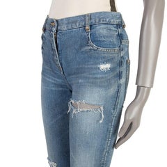 BALMAIN blue cotton DISTRESSED DENIM Jeans Pants 36 XS