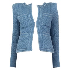 BALMAIN blue cotton QUILTED DENIM JEANS Jacket 36