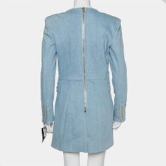 Balmain Blau Denim Double Breasted Mini Dress L