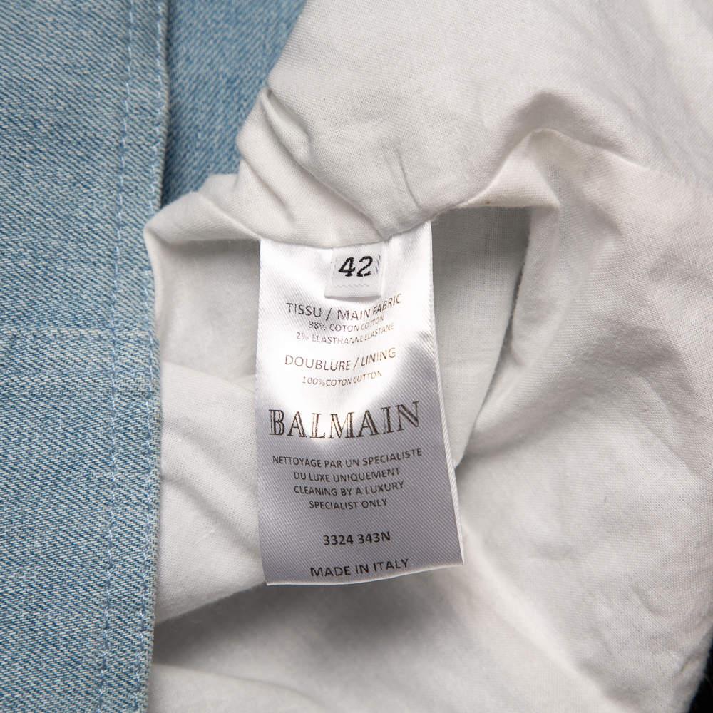 Women's Balmain Blue Denim Double Breasted Mini Dress L For Sale