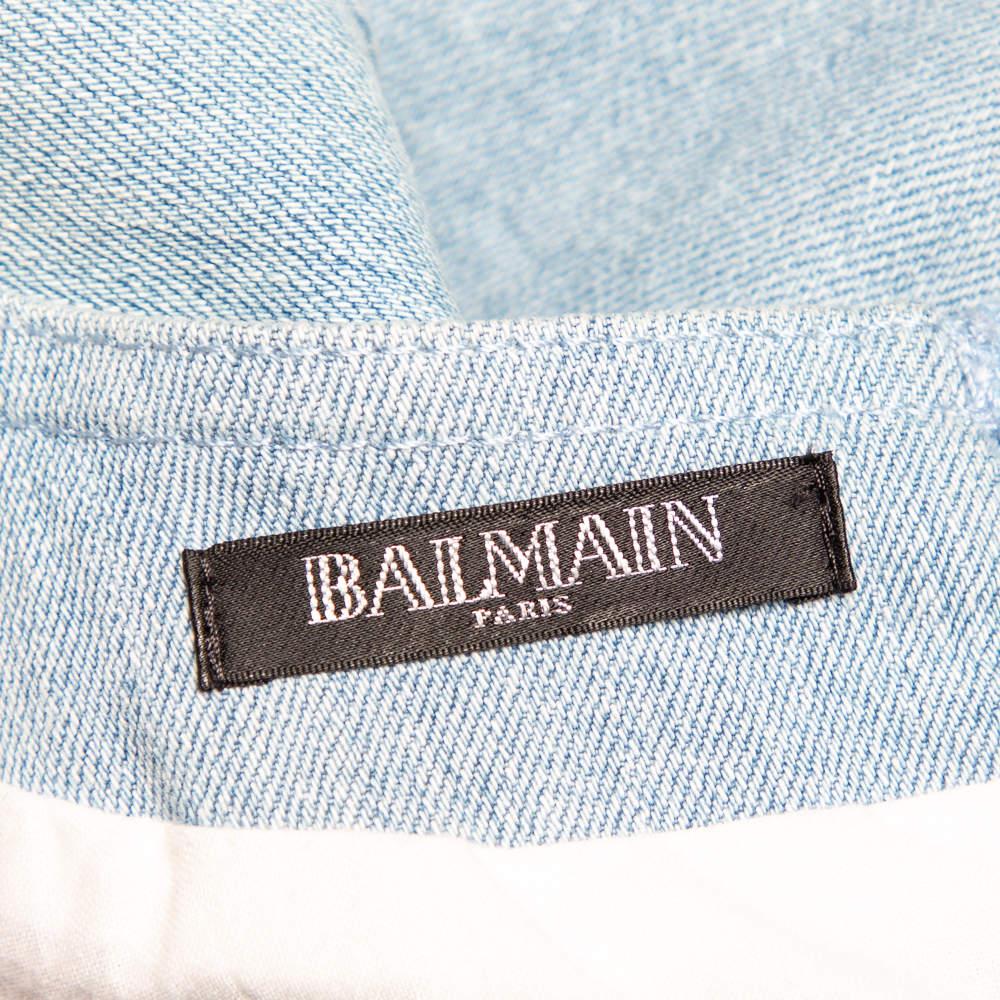 Balmain Blau Denim Double Breasted Mini Dress L im Angebot 1