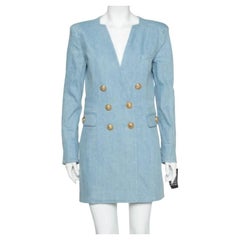 Balmain Blue Denim Double Breasted Mini Dress L