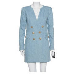 Balmain Blue Denim Double Breasted Mini Dress L