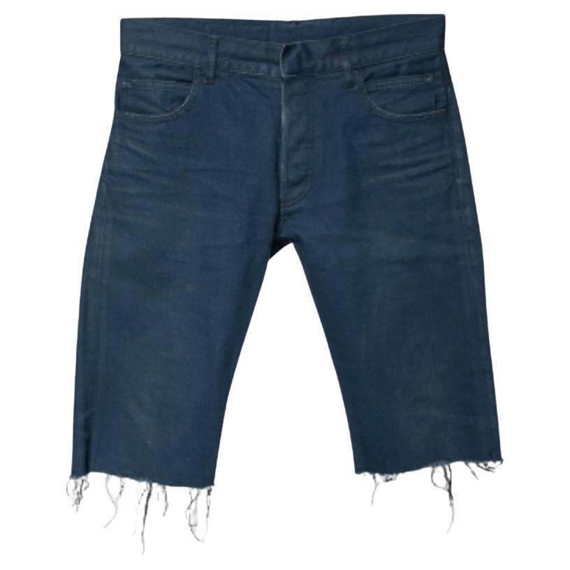 Balmain Blue Denim Frayed Edged Shorts M For Sale