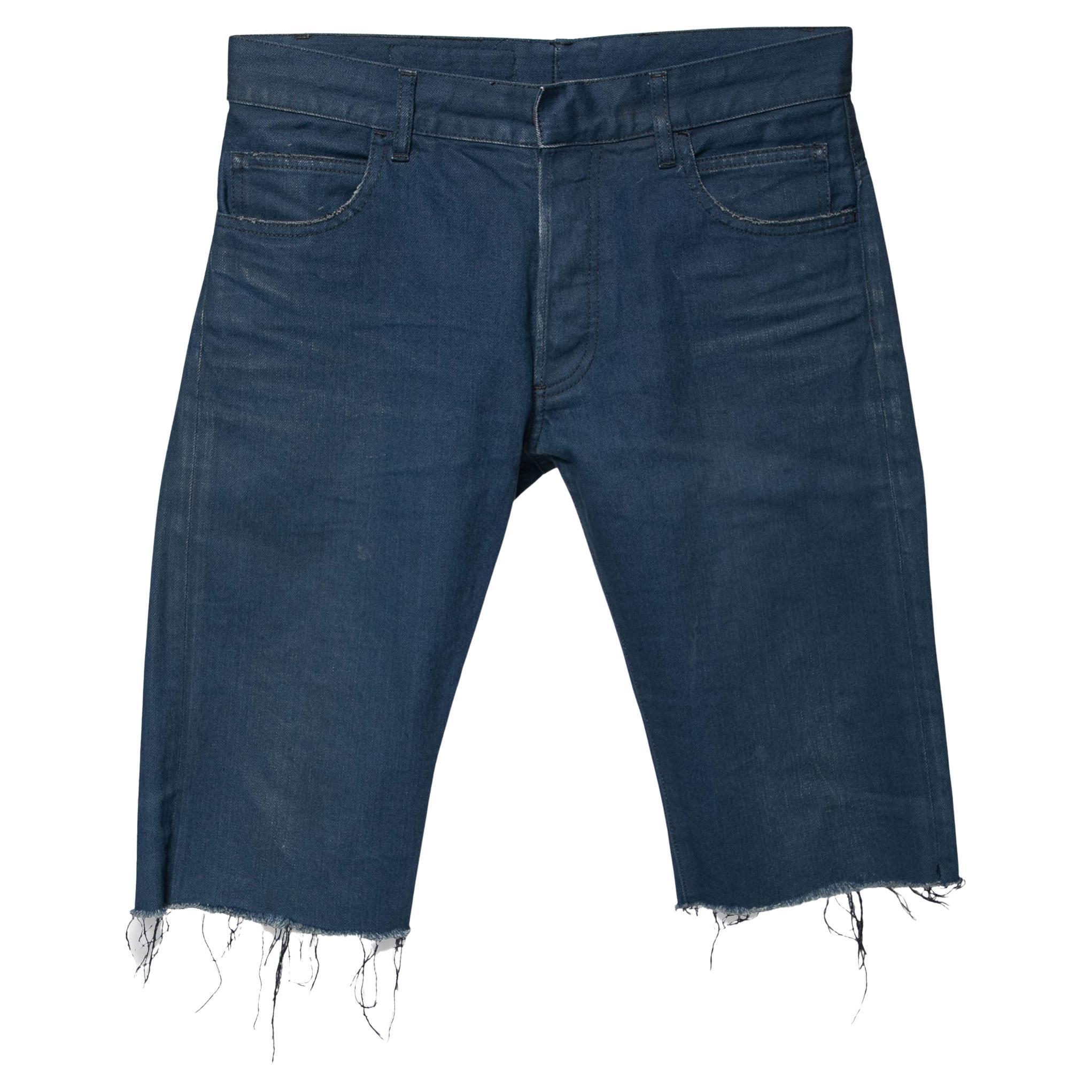 Balmain Blue Denim Frayed Edged Shorts M For Sale