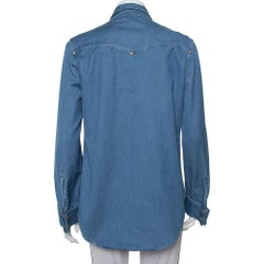 Balmain Blue Denim Gold Button Detail Long Sleeve Shirt M