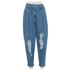 Balmain - Jeans distrutti a vita alta in denim blu L