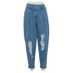 Balmain Blue Denim High Waist Destroyed Jeans L