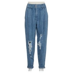 Balmain Blue Denim High Waist Destroyed Jeans M