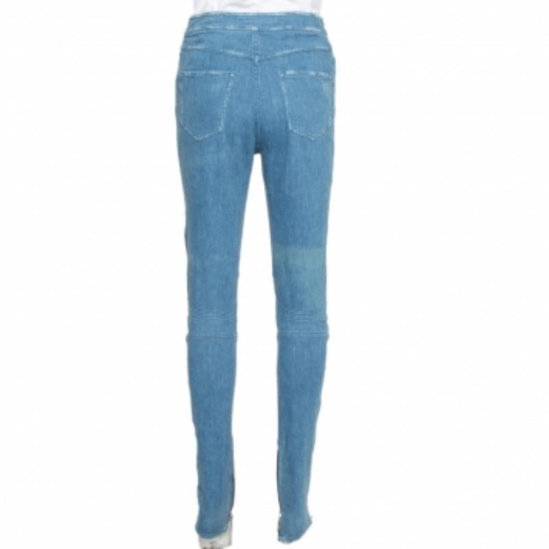 Balmain Blue Denim High Waist Distressed Jeans M In Good Condition For Sale In Dubai, Al Qouz 2