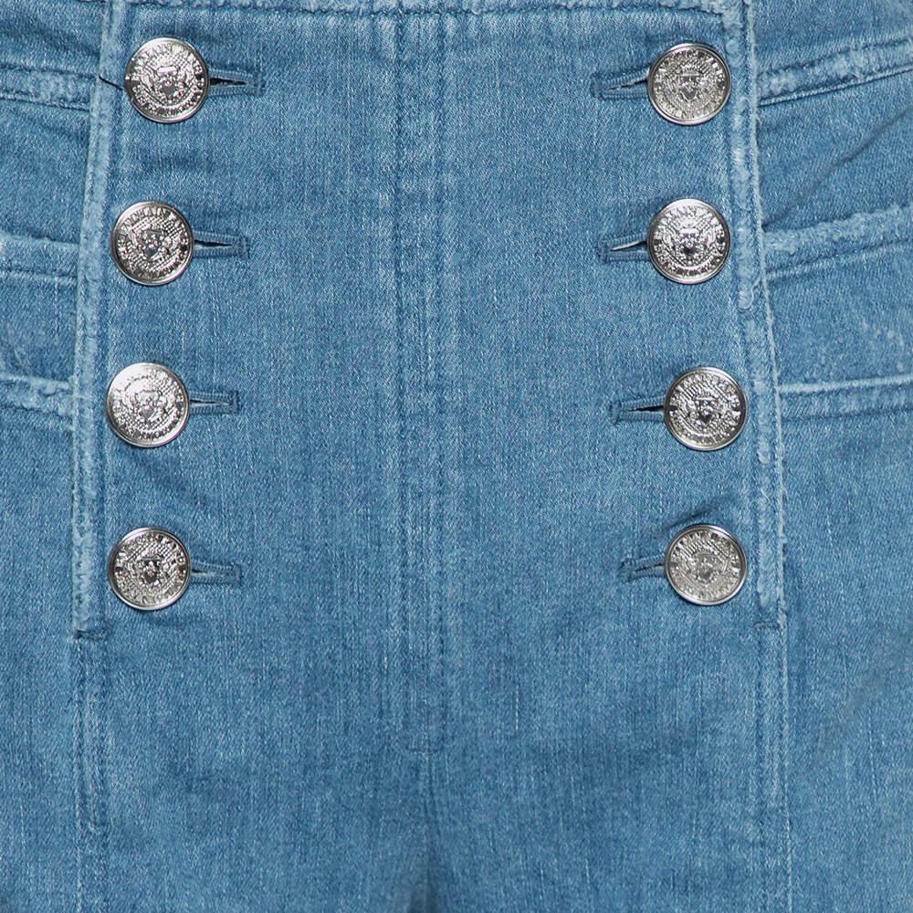 Women's Balmain Blue Denim High Waist Distressed Jeans M For Sale