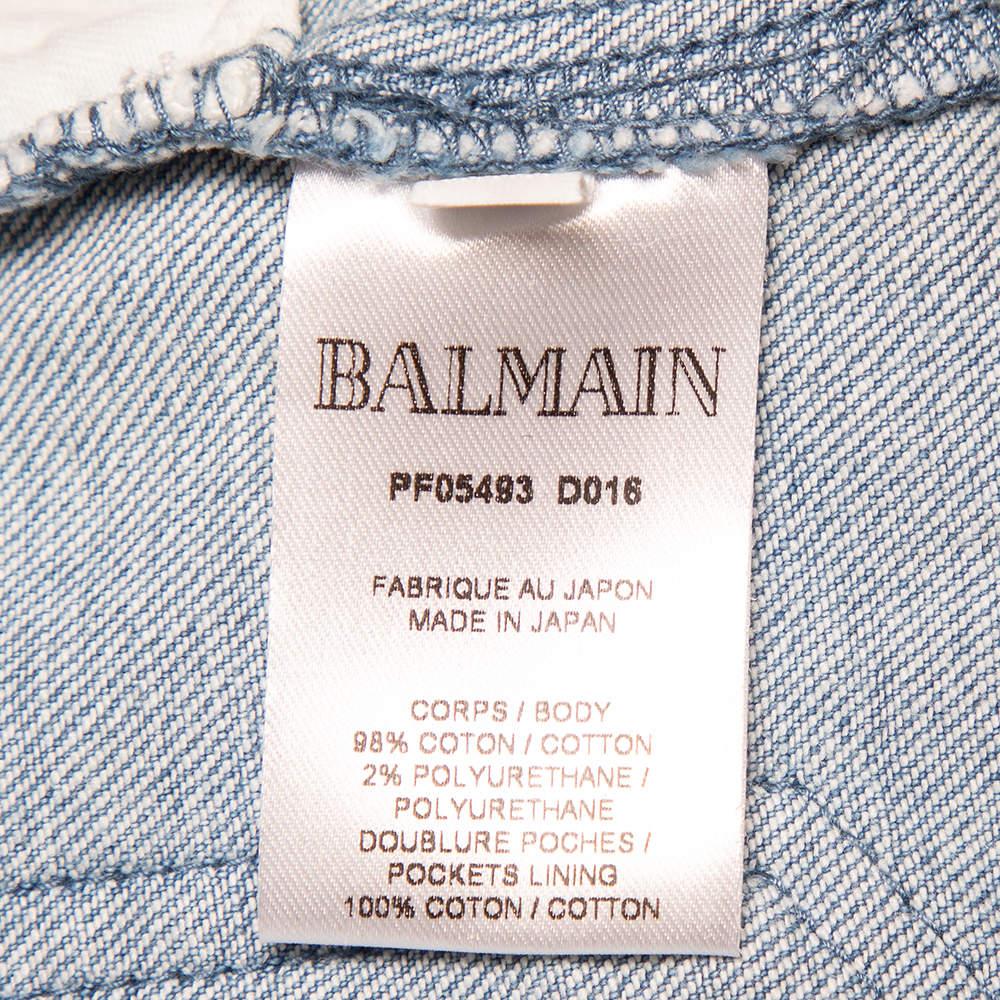 Balmain Blue Denim High Waist Distressed Jeans M For Sale 1