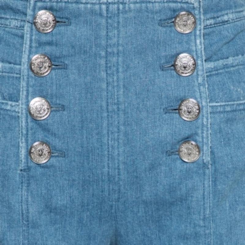 Balmain Blue Denim High Waist Distressed Jeans M For Sale 2
