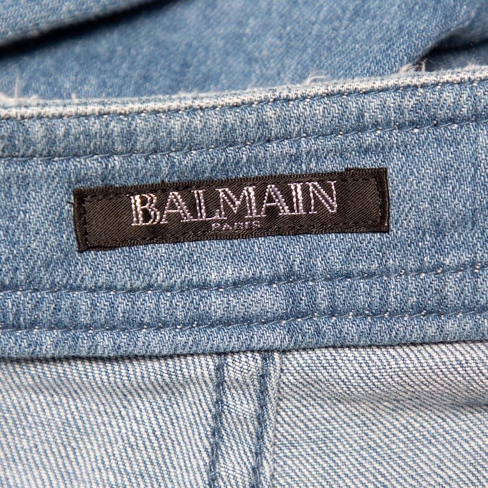 Balmain Blue Denim High Waist Distressed Jeans M For Sale 2