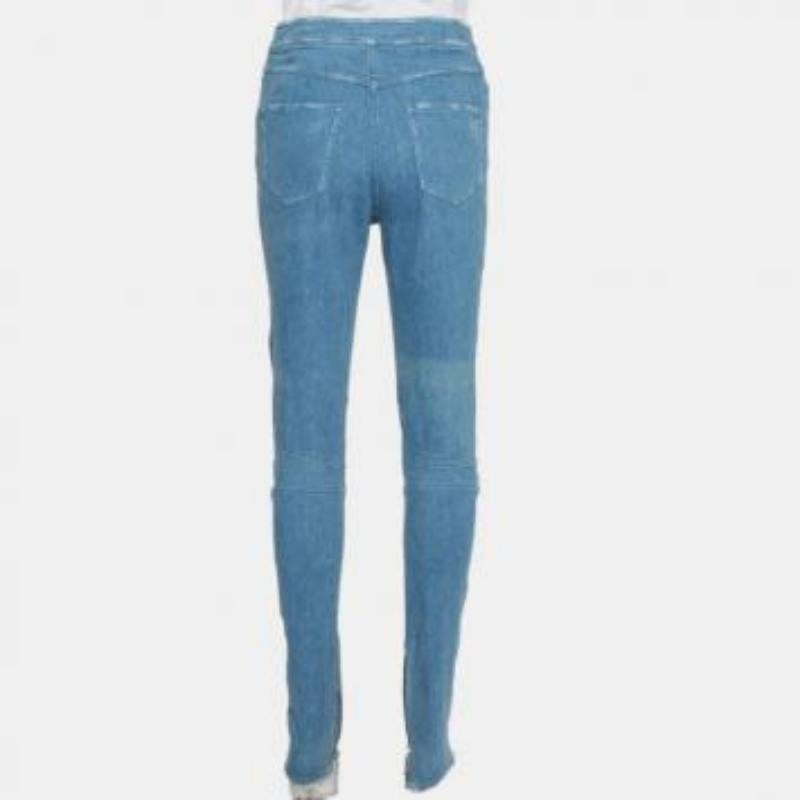 Balmain Blue Denim High Waist Distressed Jeans M For Sale 4