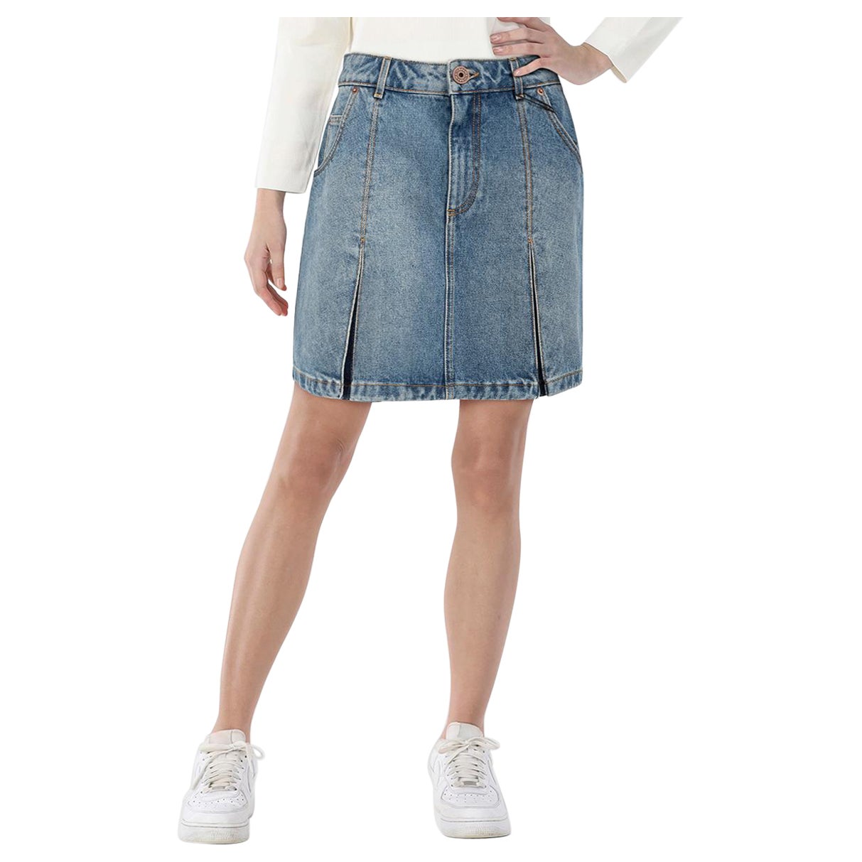 Balmain Blauer Denim Mini Plissee-Rock Größe L im Angebot