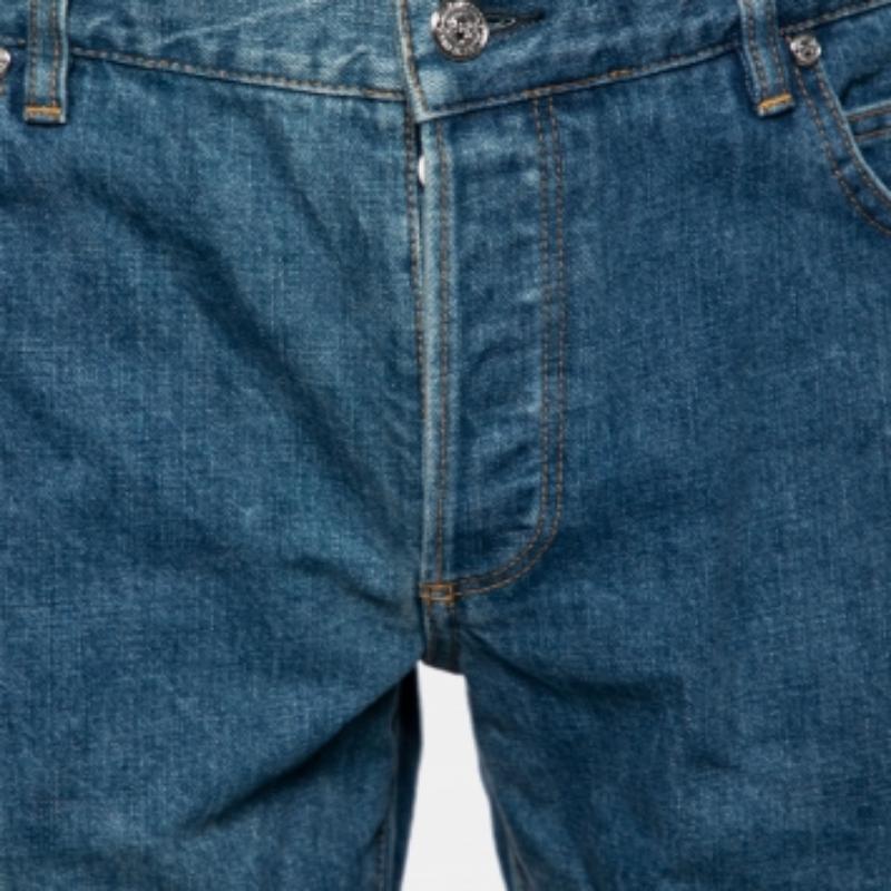 Balmain Blue Distressed Denim Frayed Edge Detail Shorts M In Good Condition For Sale In Dubai, Al Qouz 2