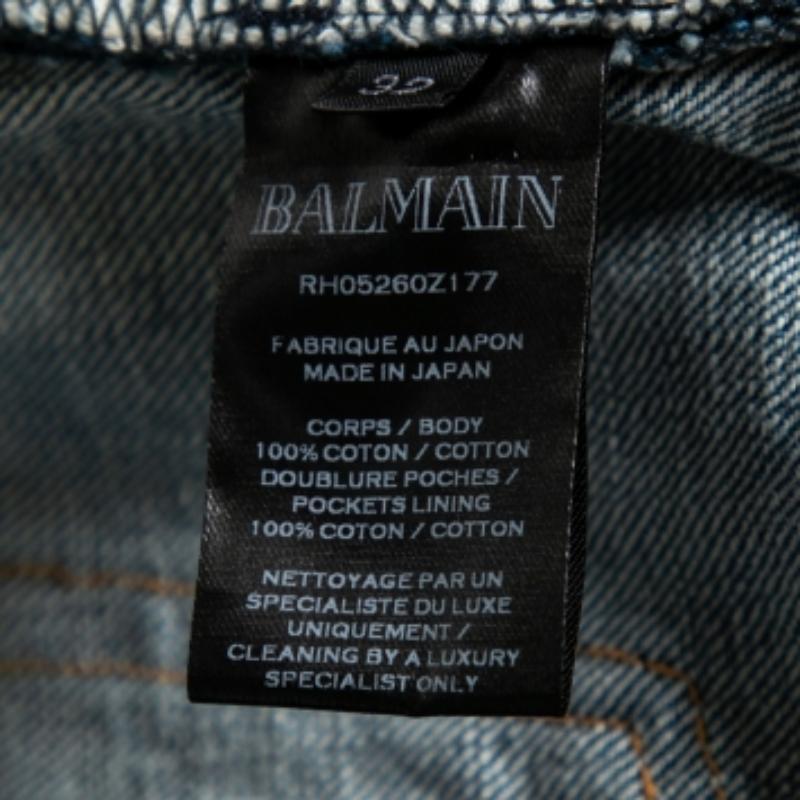 Balmain Blue Distressed Denim Frayed Edge Detail Shorts M For Sale 1