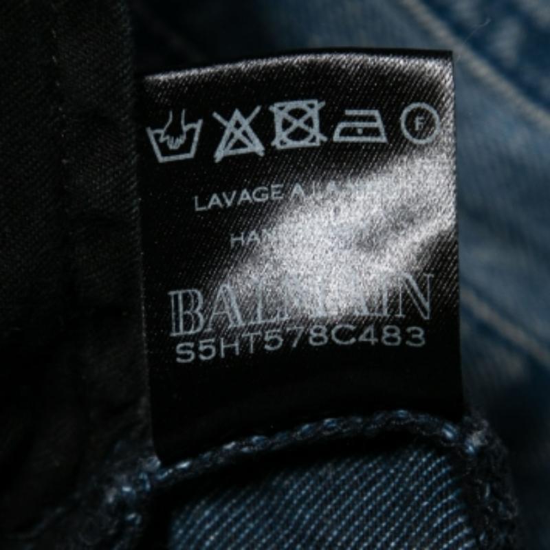 Balmain Blue Distressed Denim Frayed Edged Shorts M In Good Condition For Sale In Dubai, Al Qouz 2