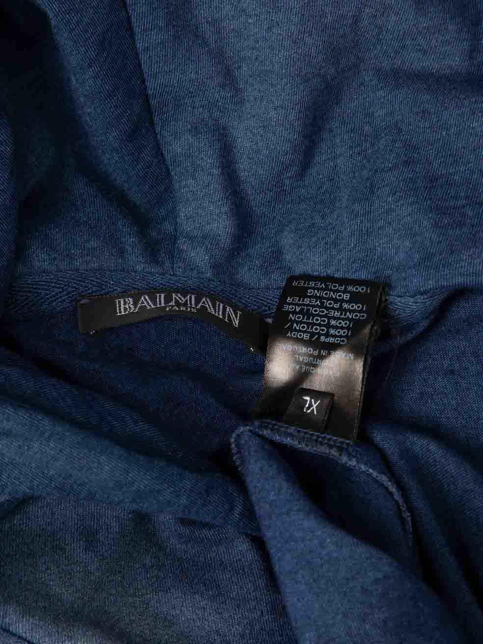 Women's Balmain Blue Distressed Tie-Dyed Logo Hoodie Size XL For Sale
