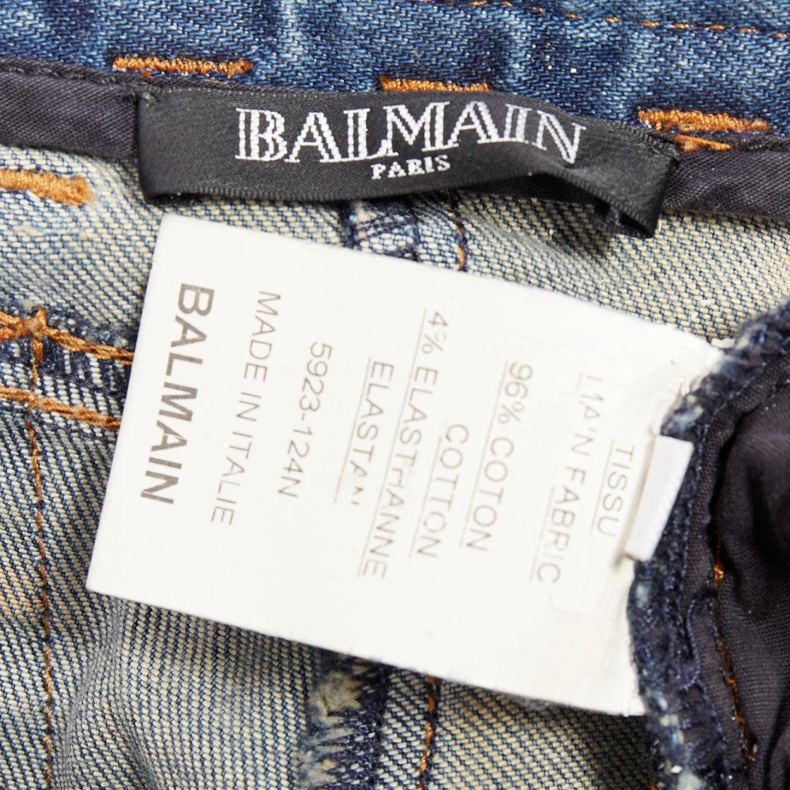 BALMAIN Blaue, verblasste, gewaschene, gerippte Denim-Moto-Bikerjacke FR36 S im Angebot 3
