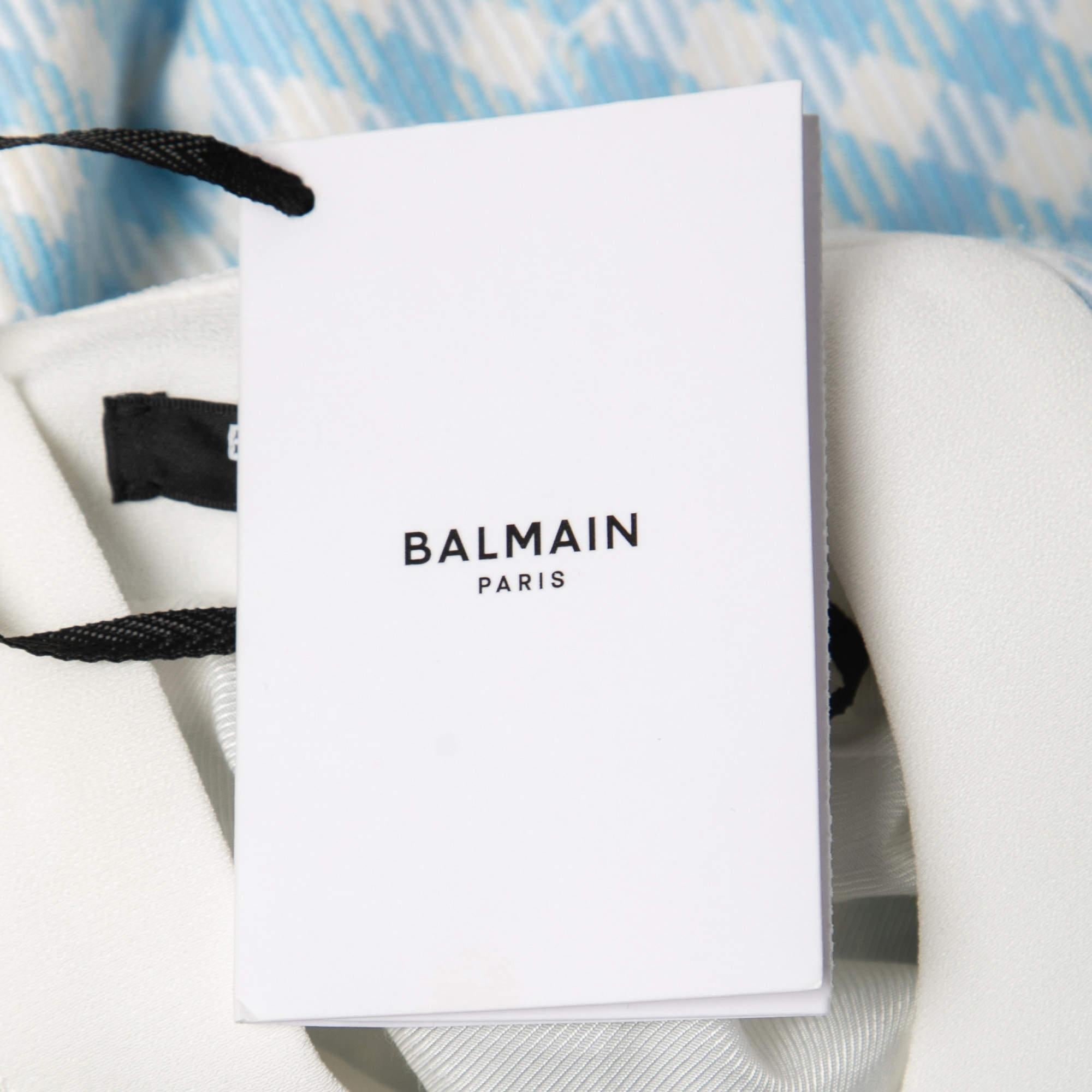 Balmain Blue Gingham Patterned Cotton Button-Embellished Mini Dress M 1