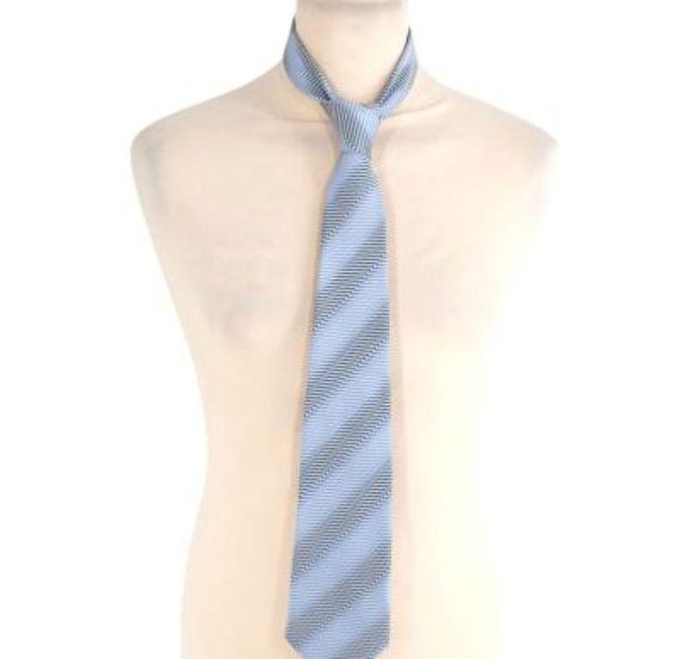 Balmain Blue and Grey Woven Stripe Silk Tie For Sale at 1stDibs