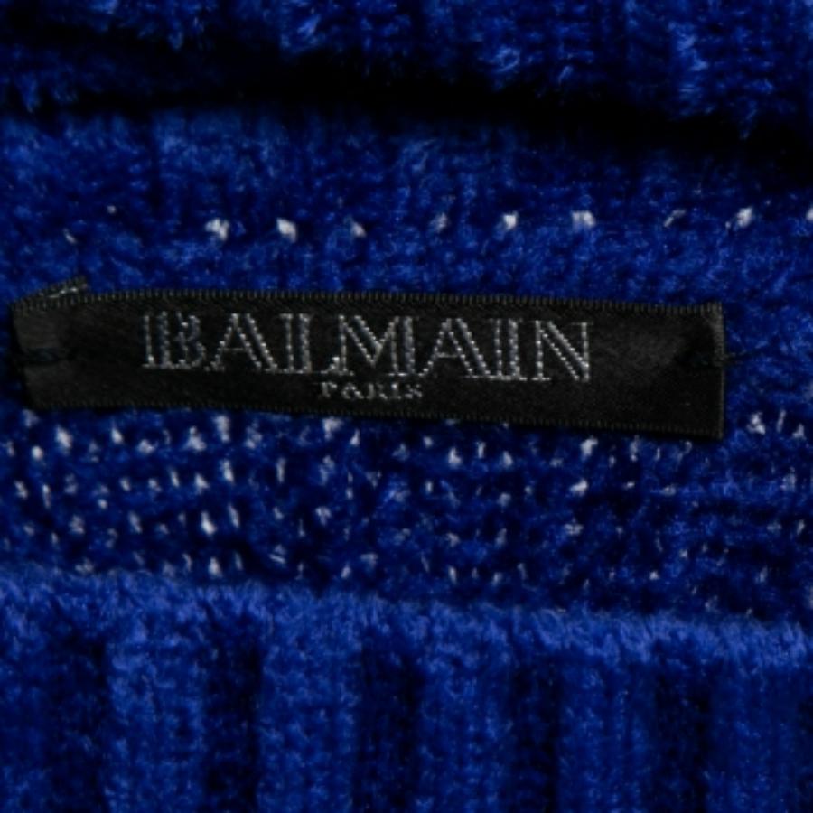 Bleu Balmain Blue Knit Button Embellished Turtleneck Sweater Dress M en vente