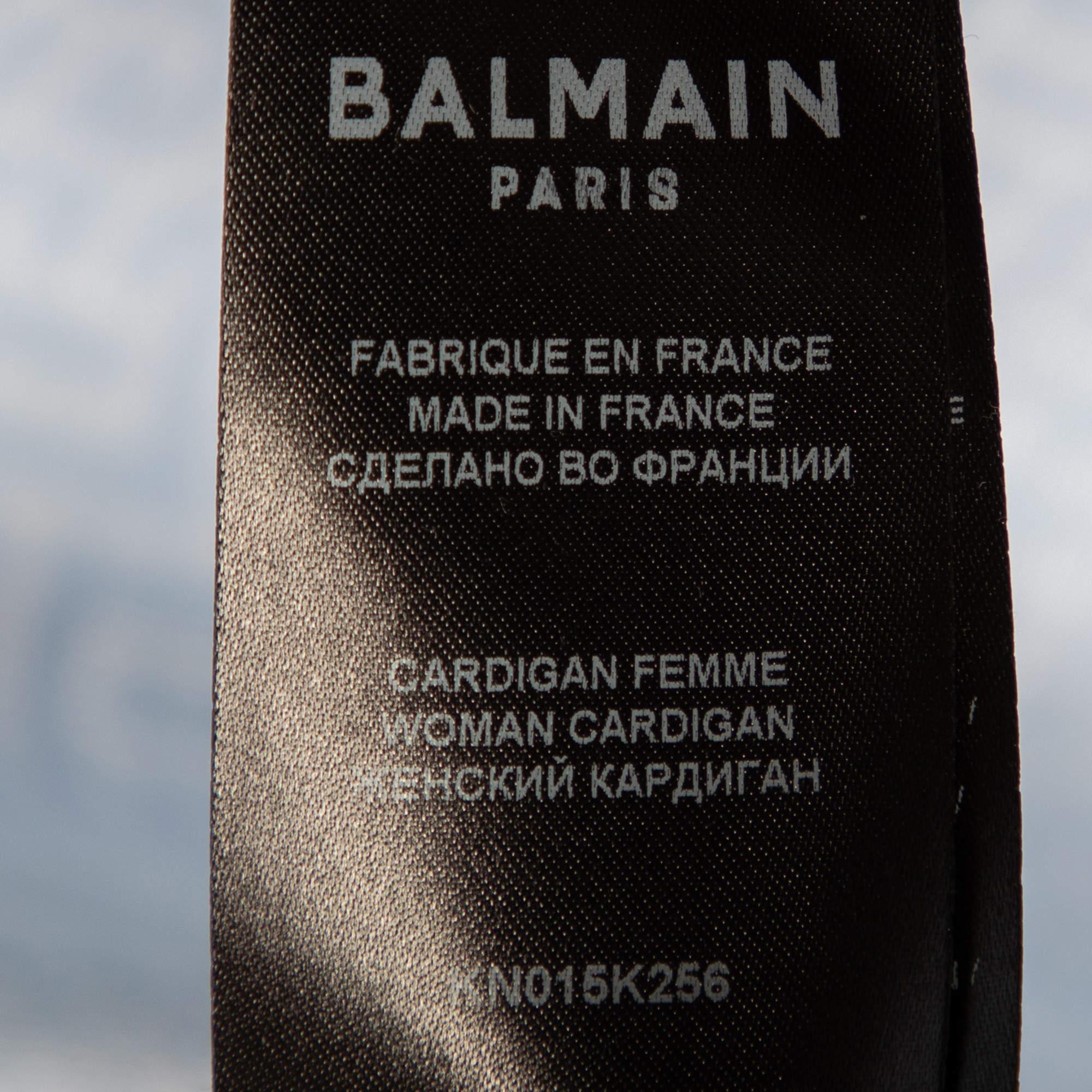 Balmain Blue Monogram Knit Open Front Belted Cardigan M For Sale 2