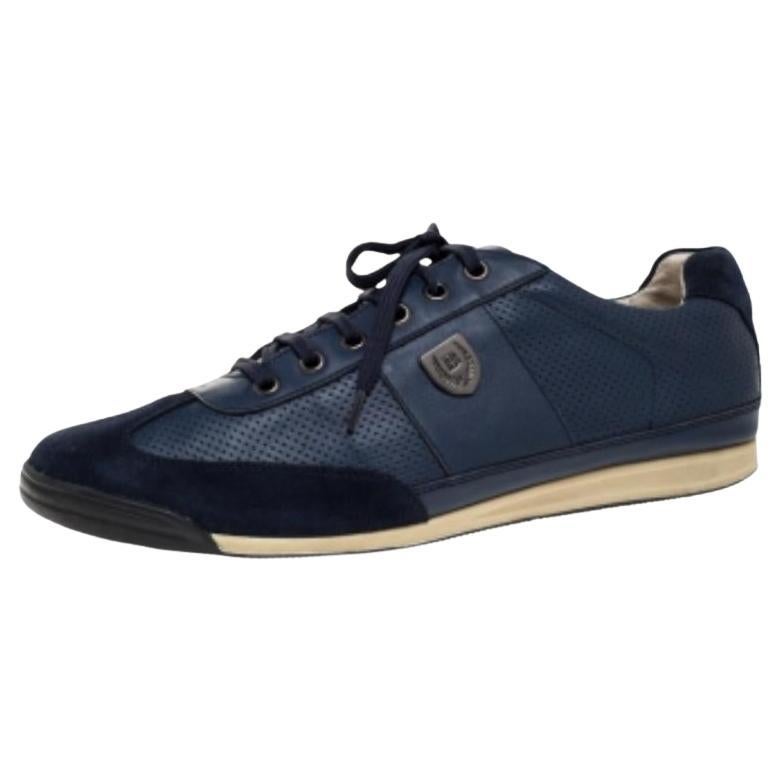 Balmain Blau Perforierte Turnschuhe aus Leder und Wildleder mit Schnürung Größe 43 im Angebot