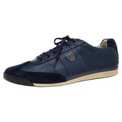 Balmain Blue Perforated Leather And Suede Lace Up Sneakers Size 43