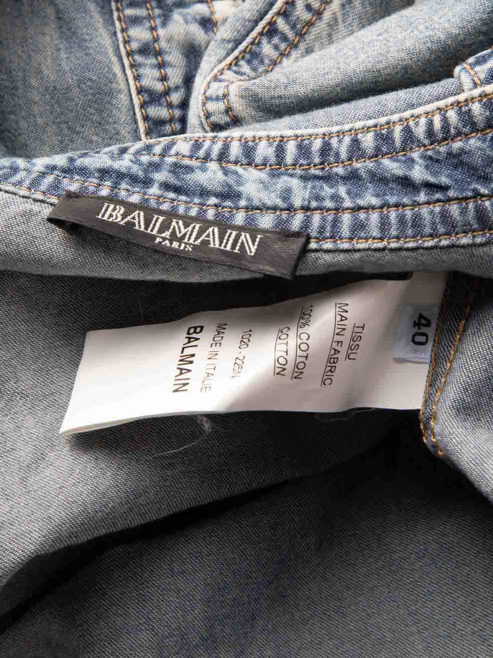 Balmain Blue Pocket Detail Denim Shirt Size L For Sale 2