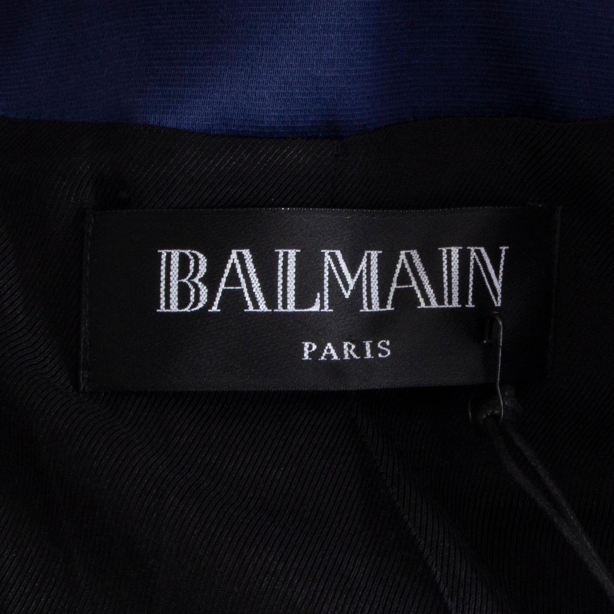 Black BALMAIN blue SATIN SIGNATURE DOUBLE BREASTED Blazer Jacket 38