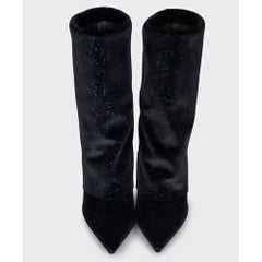 Balmain Blue Sequin Stiletto Boots Size 37 Leather Slip-On Italy