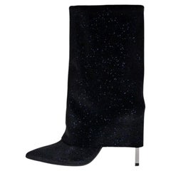 Balmain Blue Sequin Stiletto Boots Size 37 Leather Slip-On Italy