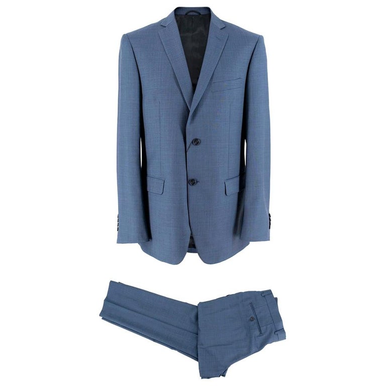 Balmain Blue Single Breasted Wool Two Piece Suit - Size L EU 50 Regular ...