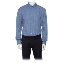 Balmain Blue Square Patterm Cotton Shirt XL