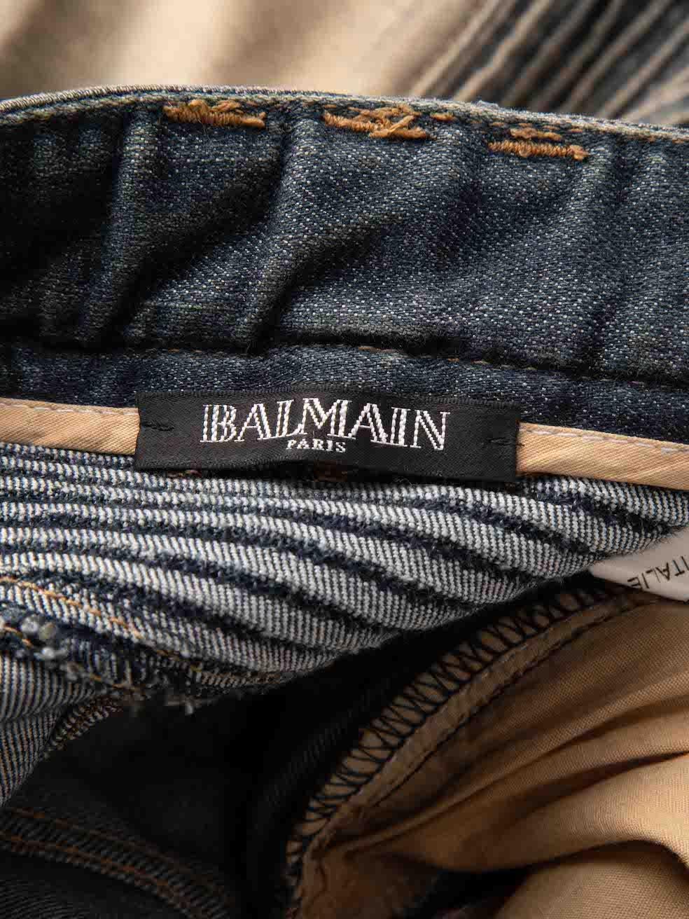 Balmain Blue Stone Washed Biker Jeans Size M For Sale 3