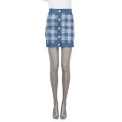 BALMAIN blue STRASS CHECK DENIM MINI Skirt 36 XS