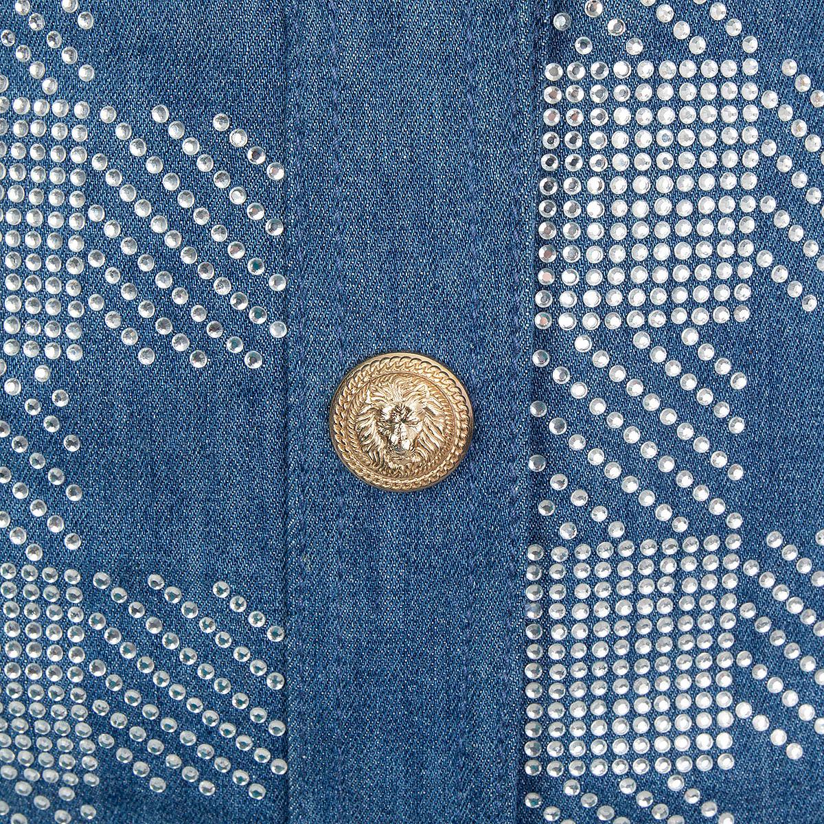 Mini-jupe bleue Balmain en jean à carreaux avec bustier, taille 36 XS en vente 1