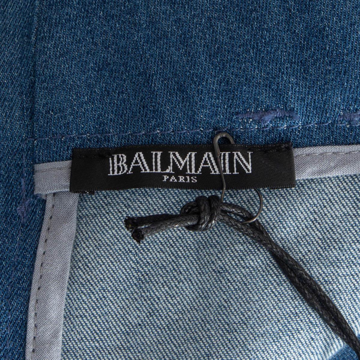 BALMAIN blue STRASS CHECK DENIM MINI Skirt 36 XS For Sale 2