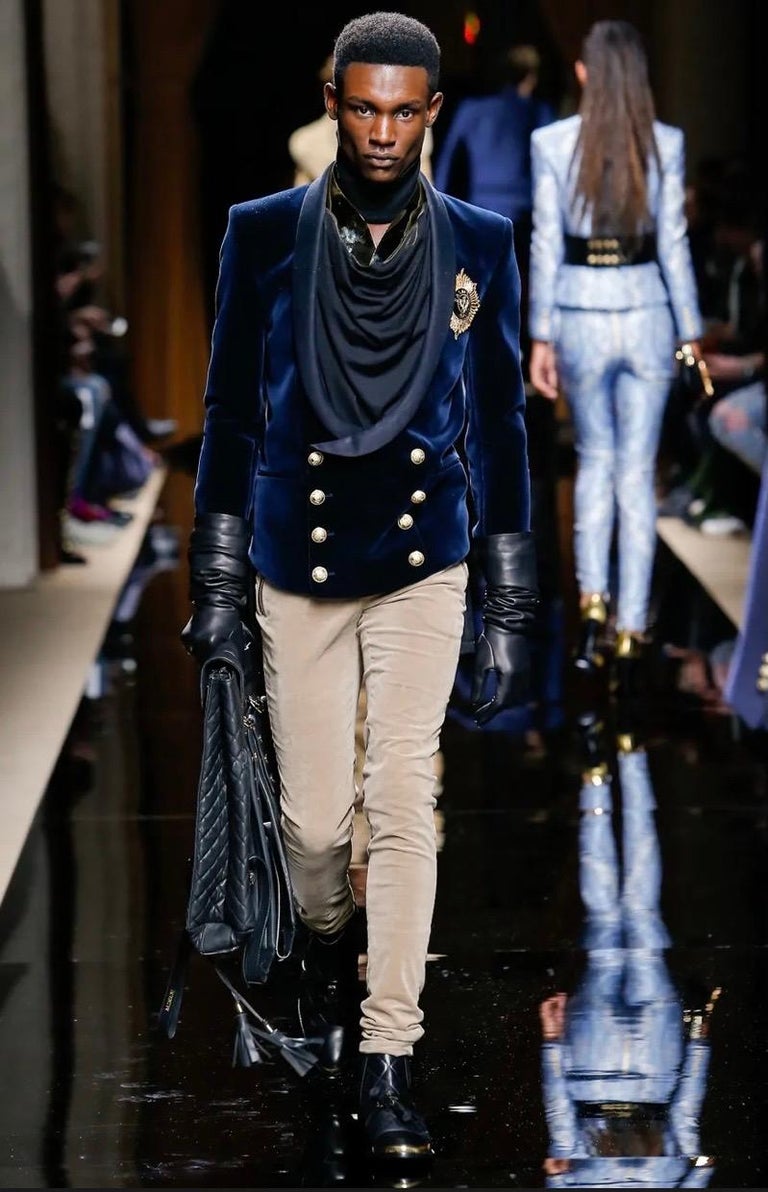 Fashion Balmain Men's Blazers Balmain Blue Velvet Blazer For Men
