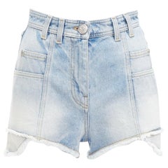BALMAIN vaquero azul lavado de algodón bolsillos con paneles corte recortado pantalones cortos cargo FR36