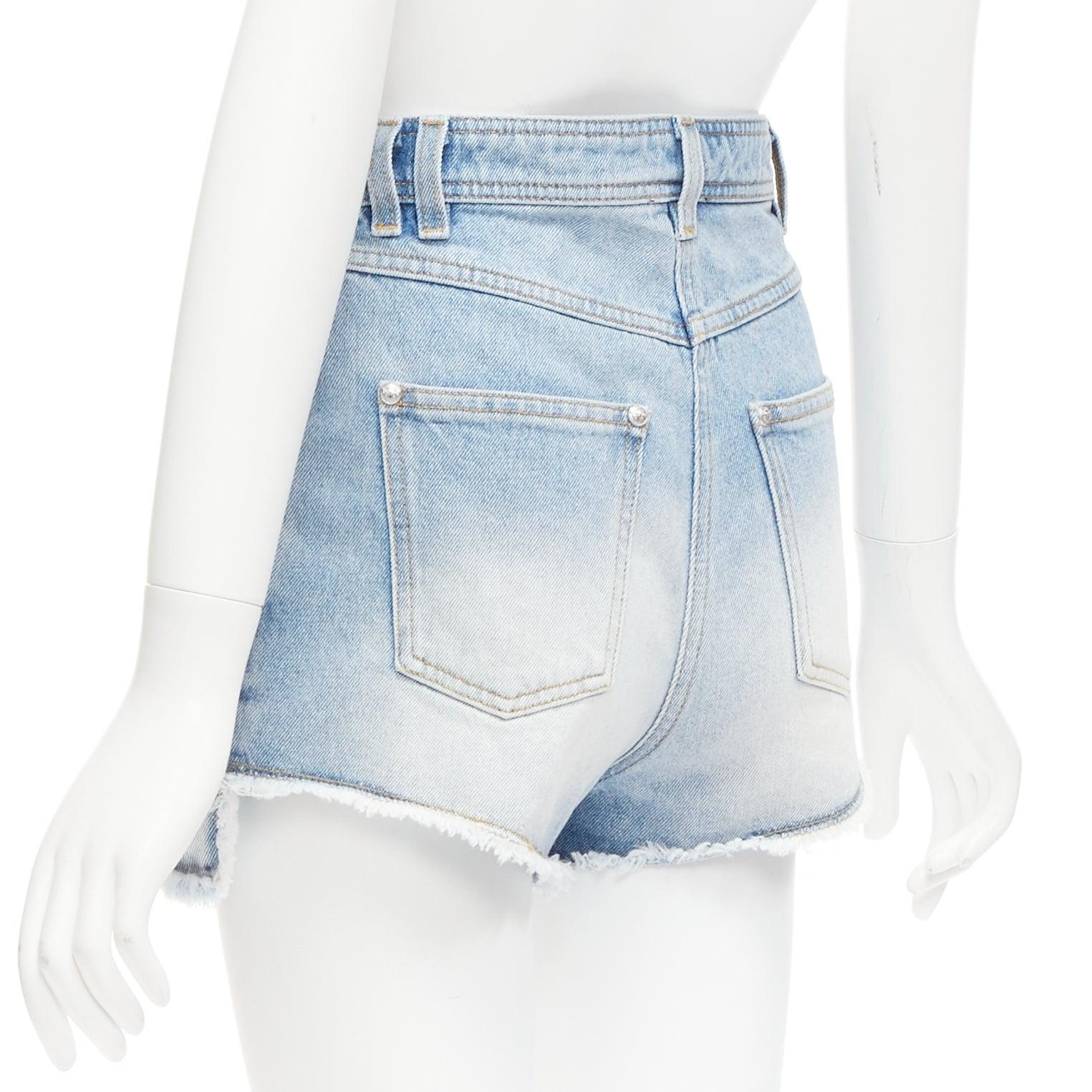 BALMAIN blue washed cotton denim panelled pockets cutaway cargo shorts FR36 S For Sale 1
